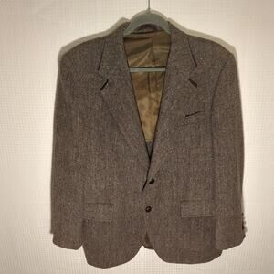 Kuppenheimer KUPP Wool Blazer 40 Brown Herringbone Tweed Jacket USA VTG Menswear